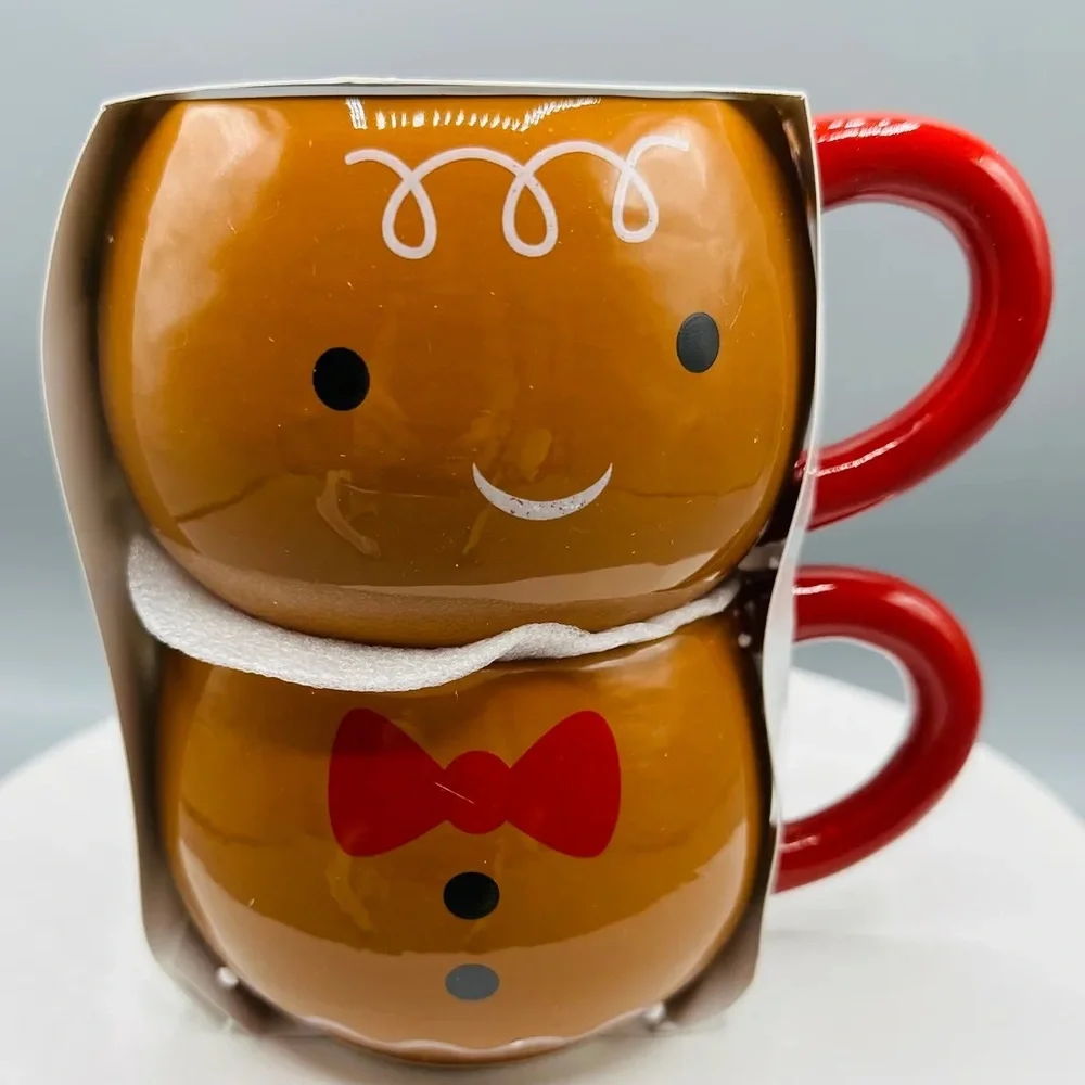 🆕 RARE Target Stackable Gingerbread Mugs Set of 2 Ceramic Mugs Christmas Holiday